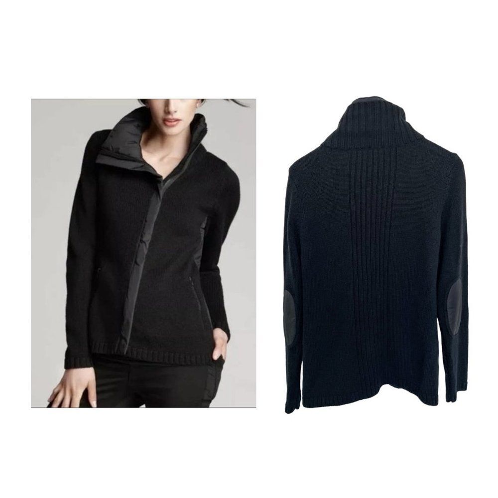 Eileen Fisher NEW Large Zip Cardigan Jacket Merino Wool Asymmetrical Black - Picture 2 of 8